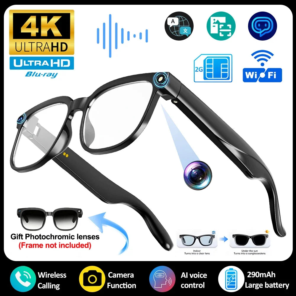 2026 4K HD AI Smart Glasses, New Bluetooth Call, Voice Assistant Control, Chat GPT, 800MP Camera, AI Translation Sunglasses Men Women.