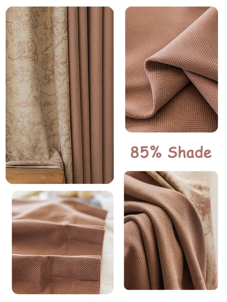 Rideaux pour Salon Chambre à Coucher, Rideaux Occultants à Chevrons en Chenille Beige, Isolation Thermique pour la Maison
