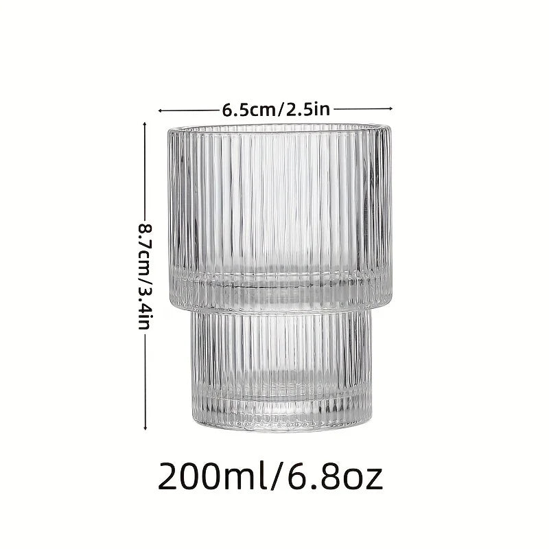 6pcs, 200ml/6.8oz Stackable Ribbed Glass Cups, Iced Coffee , Juice Cups,  Reusable Glass Cups.