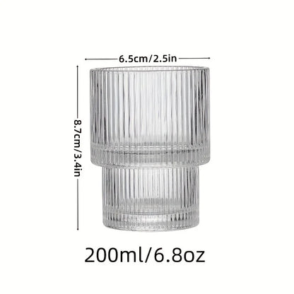 6pcs, 200ml/6.8oz Stackable Ribbed Glass Cups, Iced Coffee , Juice Cups,  Reusable Glass Cups.