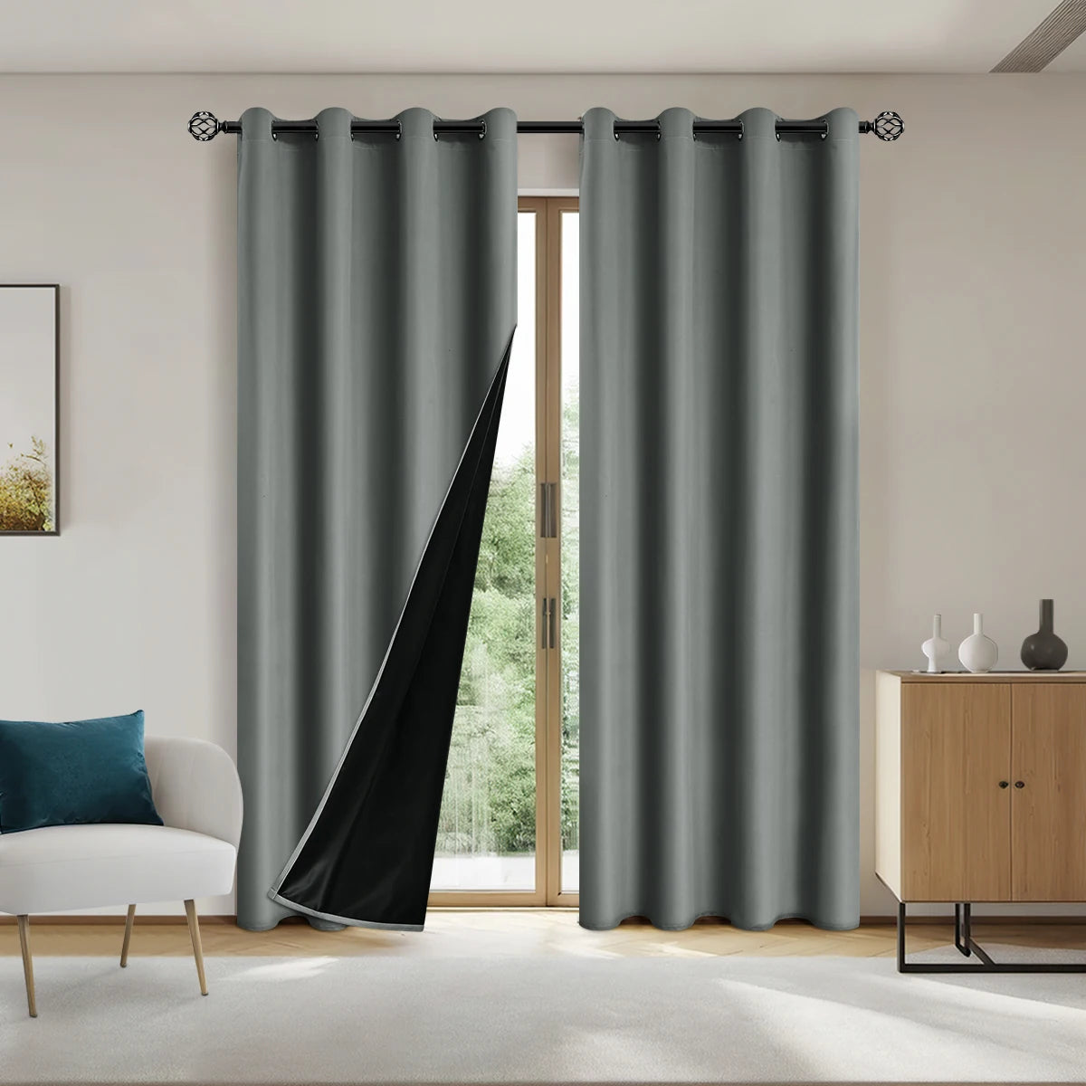 1panel Solid 100% Blackout Curtains with Grommets, Total Privacy Drapes for Bedroom, Living Room, Home Decor.