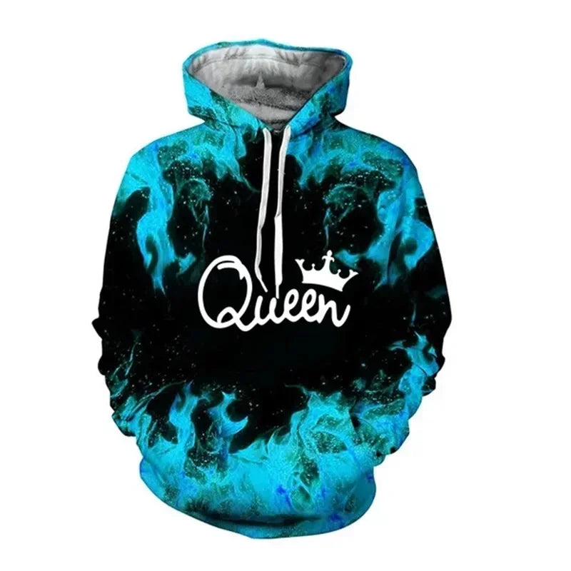 3D Print Trendy Matching Couple King And Queen Hoodies.