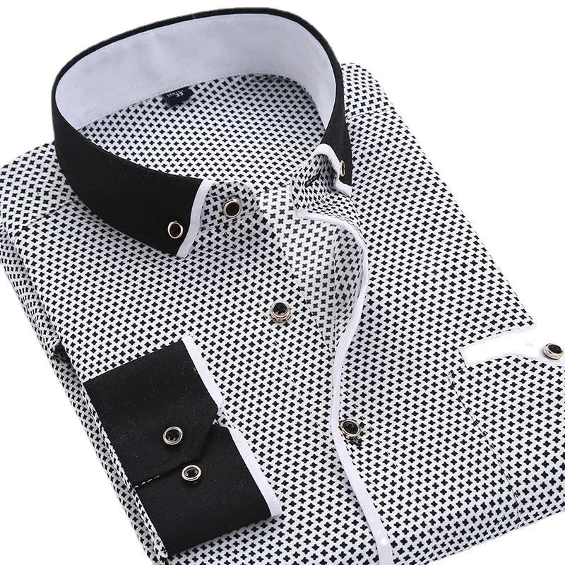 Floral Button Down Men Shirt Brand 2024, Male High Quality Long Sleeve Shirts.