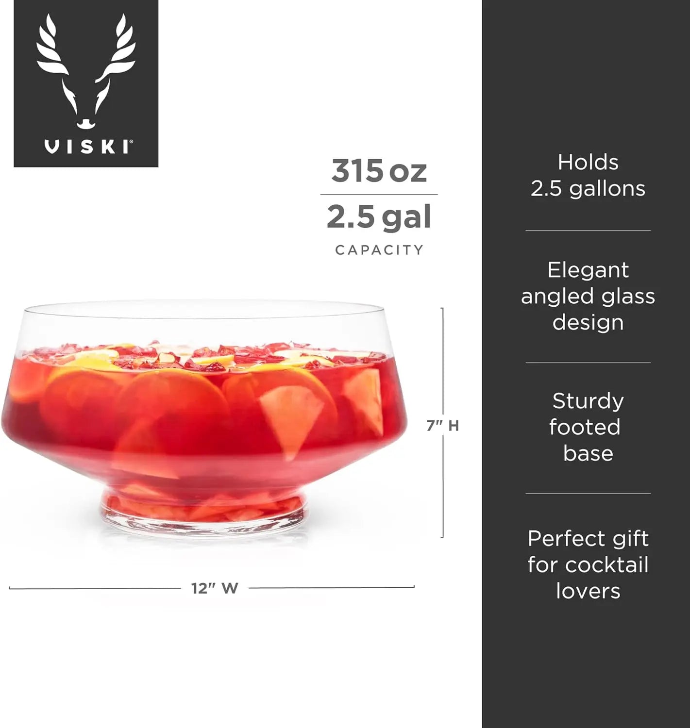 Heavy Base Large Punch Bowl with Angled Design, Clear 2.5gal for Cocktails & Party Serve ware.