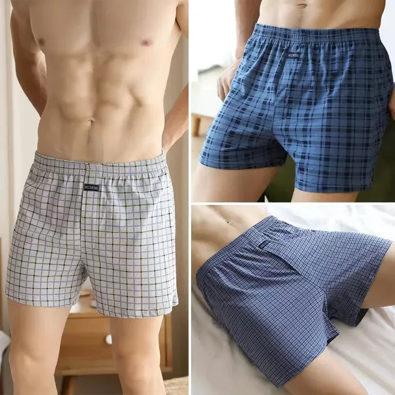 Plus Size 100% Cotton Plaid Boxer Shorts Widen Waist Underwear.