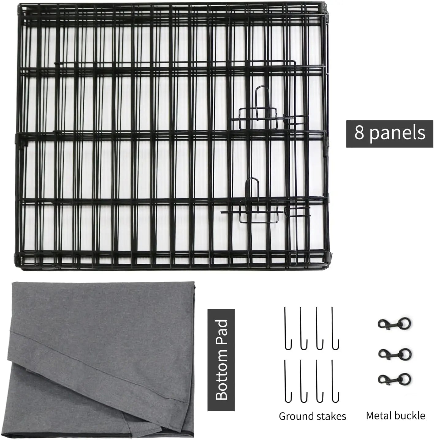 Foldable Metal Dog Playpen with Bottom Pad, 8 Panels 24"H x 24"W for Indoor/Outdoor Pet Exercise.