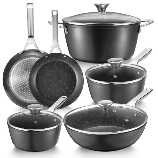 Induction Cookware Nonstick, 10-Piece Pots and Pans Set, for Induction Cooktop, Compatible with All Stoves.