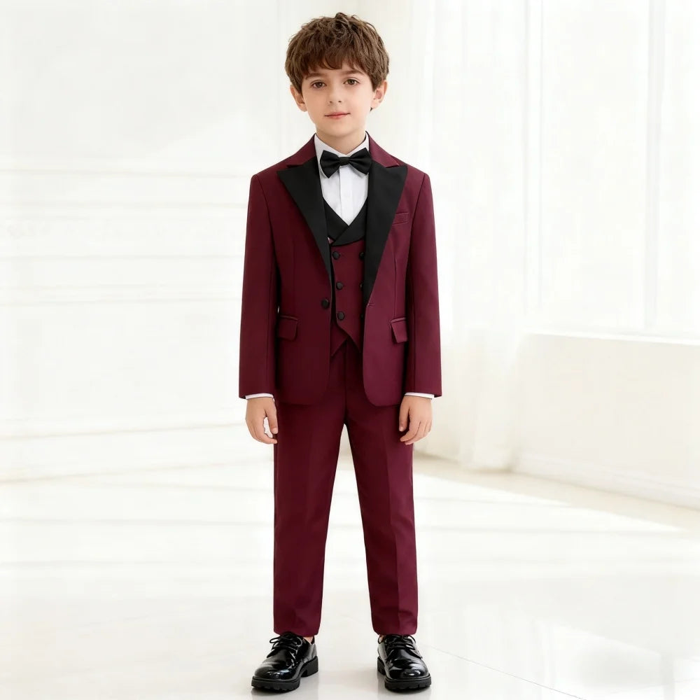 Boys Teal Elegant Shawl Neck 4 Piece Tuxedo Set, Blazer, Vest, Pants, Bowtie, Formal Wear for Kids Ages 3-14.