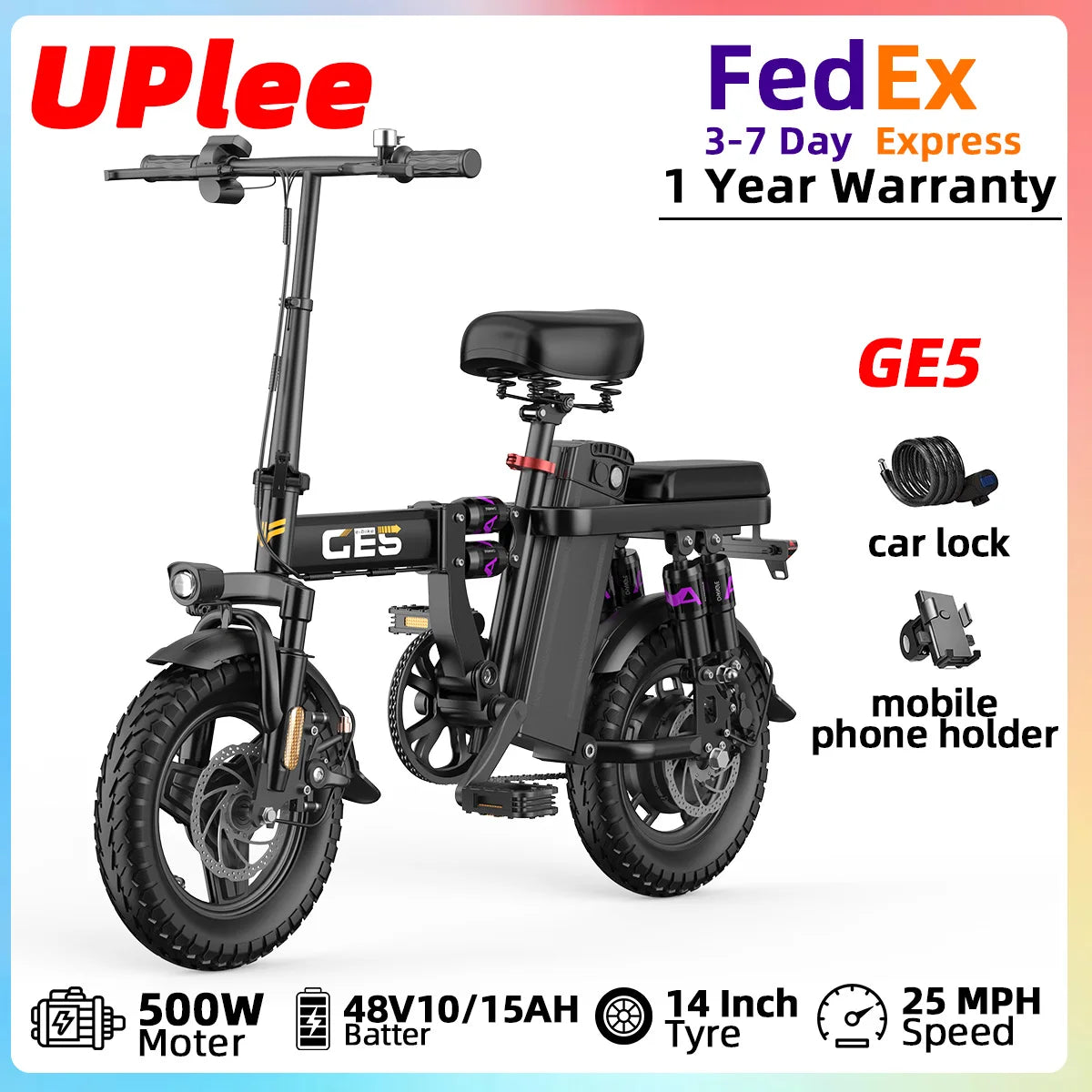 UPlee GE5 Adults Electric Bike 750W Peak Motor 48V 15AH Removable Battery Electric Bicycle 14 Inch Folding Urban leisure e bike