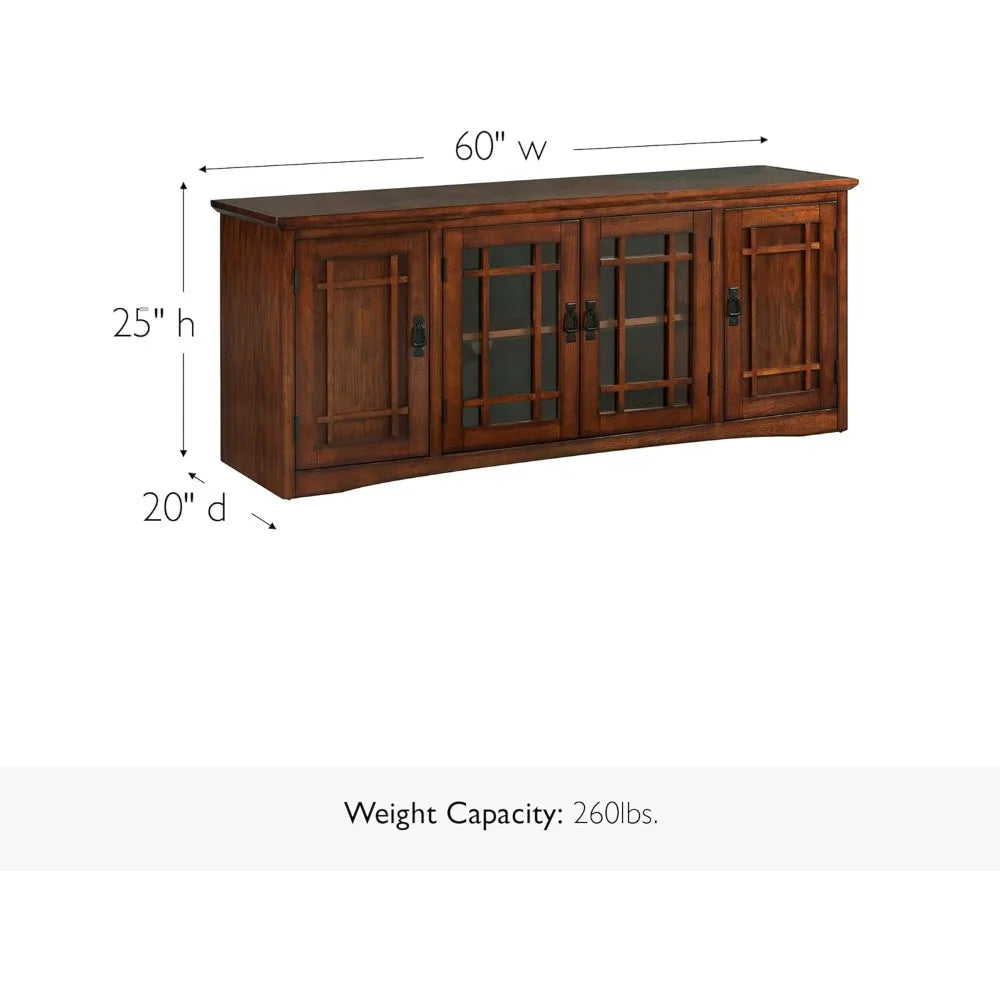 Solid Wood Mission Oak TV Stand for 65-Inch TVs Console with Storage Shelves