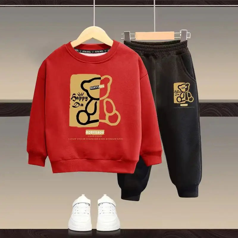 Autumn Baby Girls Clothes Set, Kids Boy Cartoon Bear 2pcs Suit, Top, Bottom Tracksuit