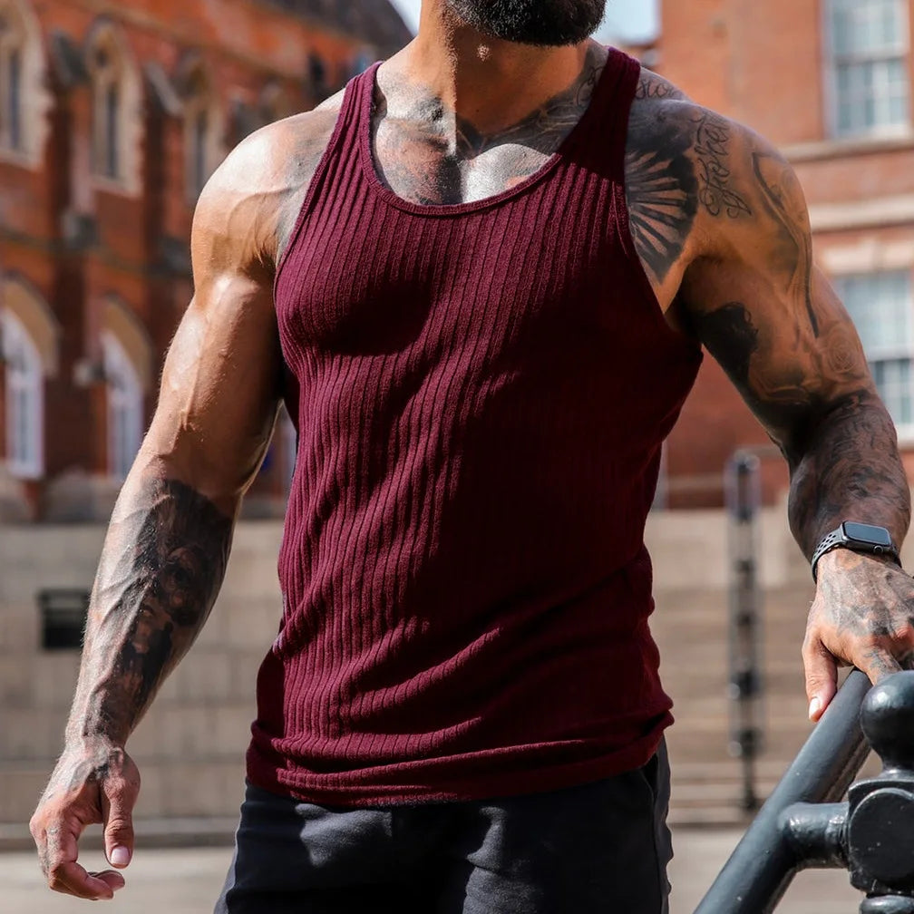 Large sleeveless men summer mesh fitness sports slim fit vest.
