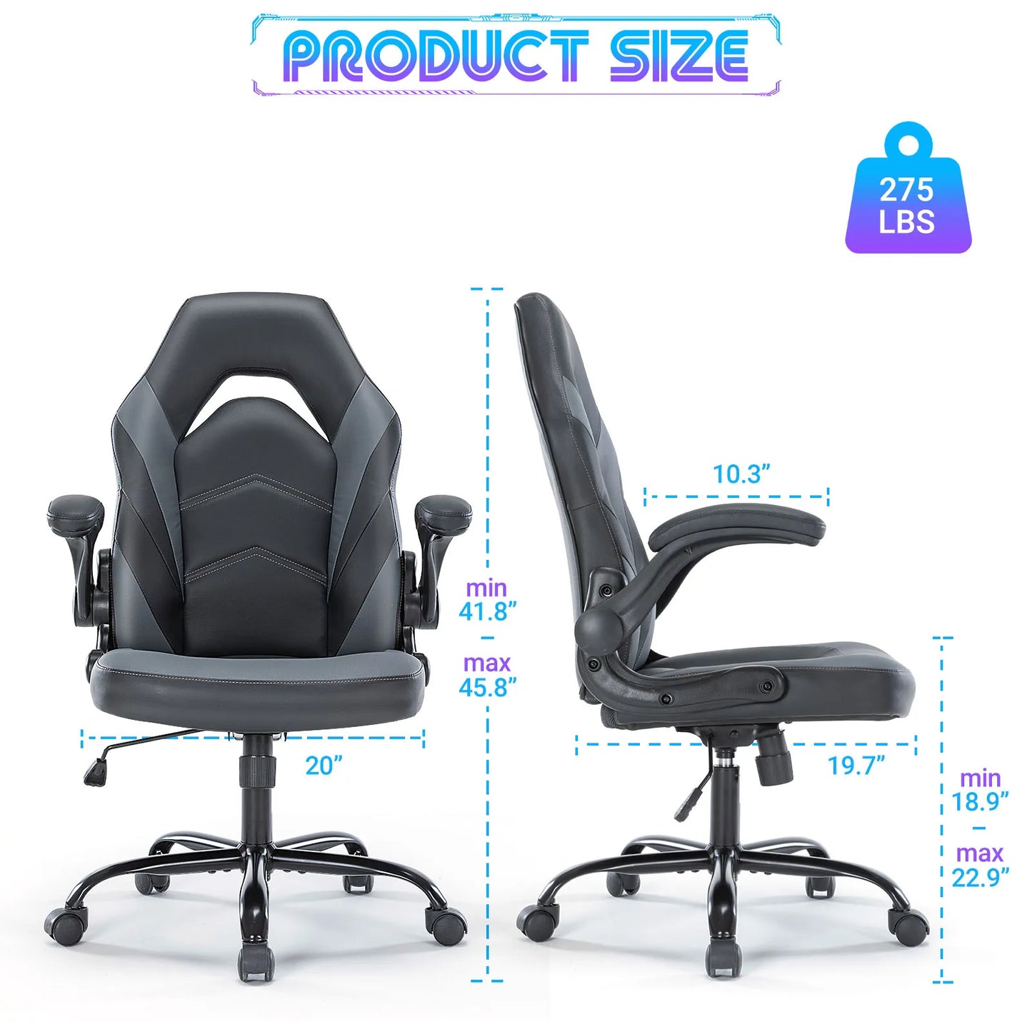 JHK Ergonomic Office Computer Home Gaming Desk Chair, Adjustable Leather Chair Flip-up Armrest.