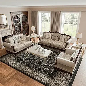 3-Piece Traditional Style Sofa Set, Fabric Upholstery with Button Tufted Back and Nail head Trim.