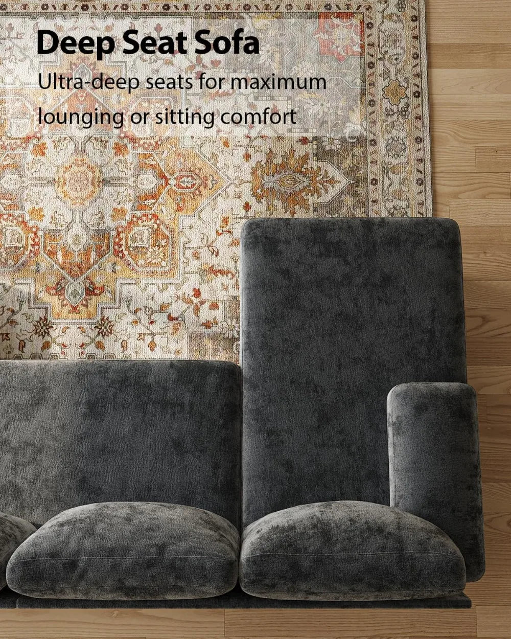 112 Inch U-Shaped Sectional Sofa, Dark Grey Chenille Fabric, Double Chaise for Living Room.