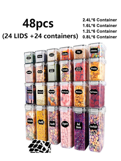 48pcs,Sealed food storage containers with LIDS, kitchen pantry,  grain, flour, sugar