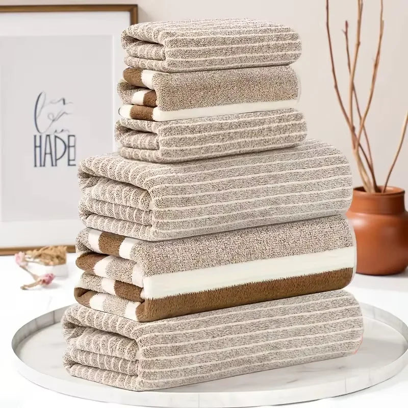 6-Piece Striped Towel Set - Soft Absorbent Bath Towels. Perfect for Daily Use & Gifts