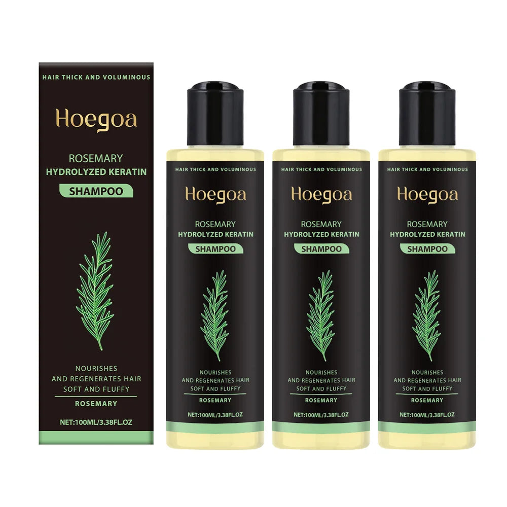 3pcs Rosemary Hair Growth Shampoo, Thickening Hydrolyzed Keratin Dry Frizzy, Damaged Repair Moisturizing Scalp Cleaning Shampoo.