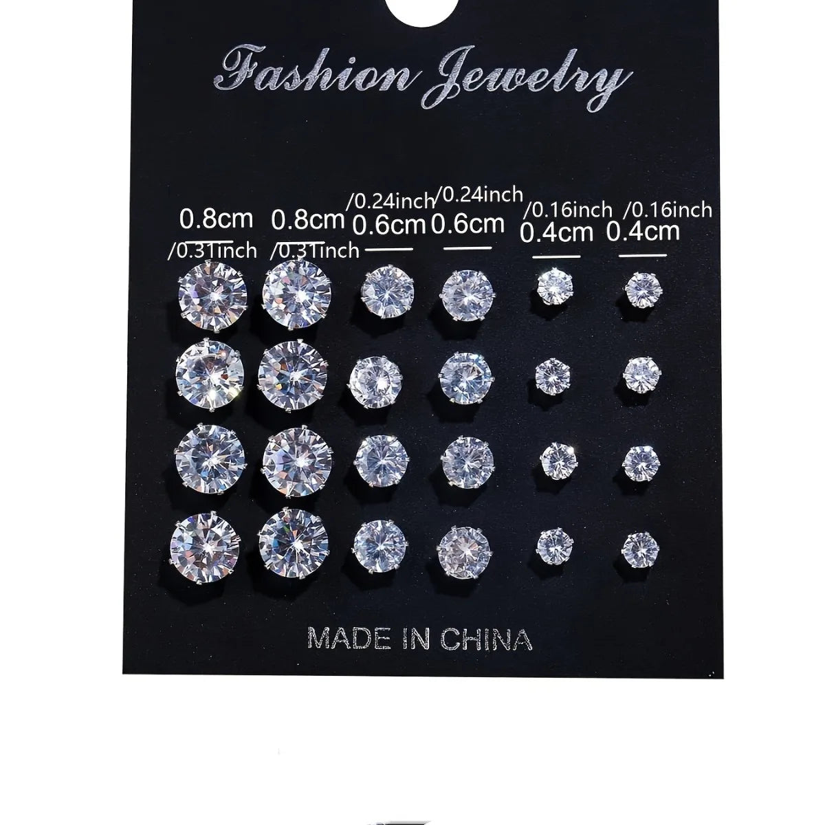 12 Pair Set Stainless Steel Stud Earrings with Gemstone.