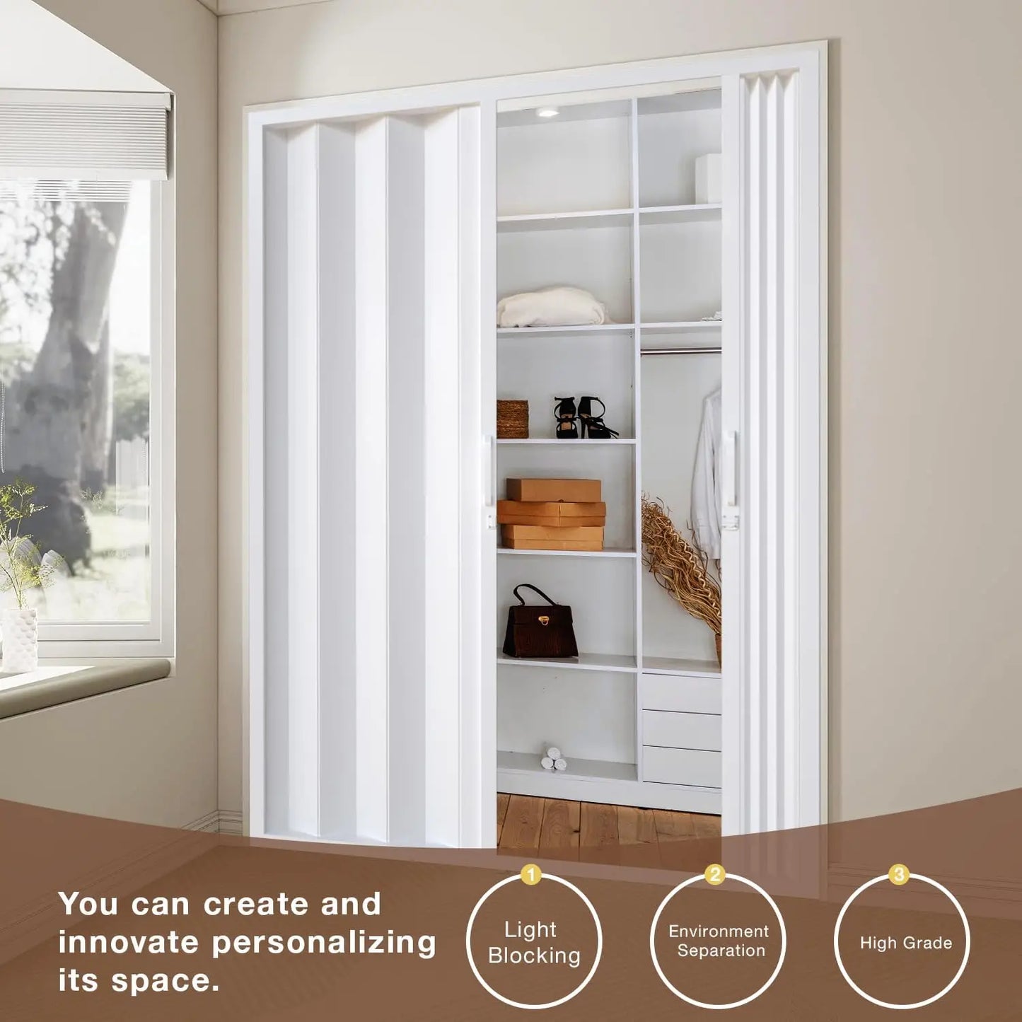 2025NEW Accordion Door 60x80, PVC Folding Door, Handle, Mounting Hardware.
