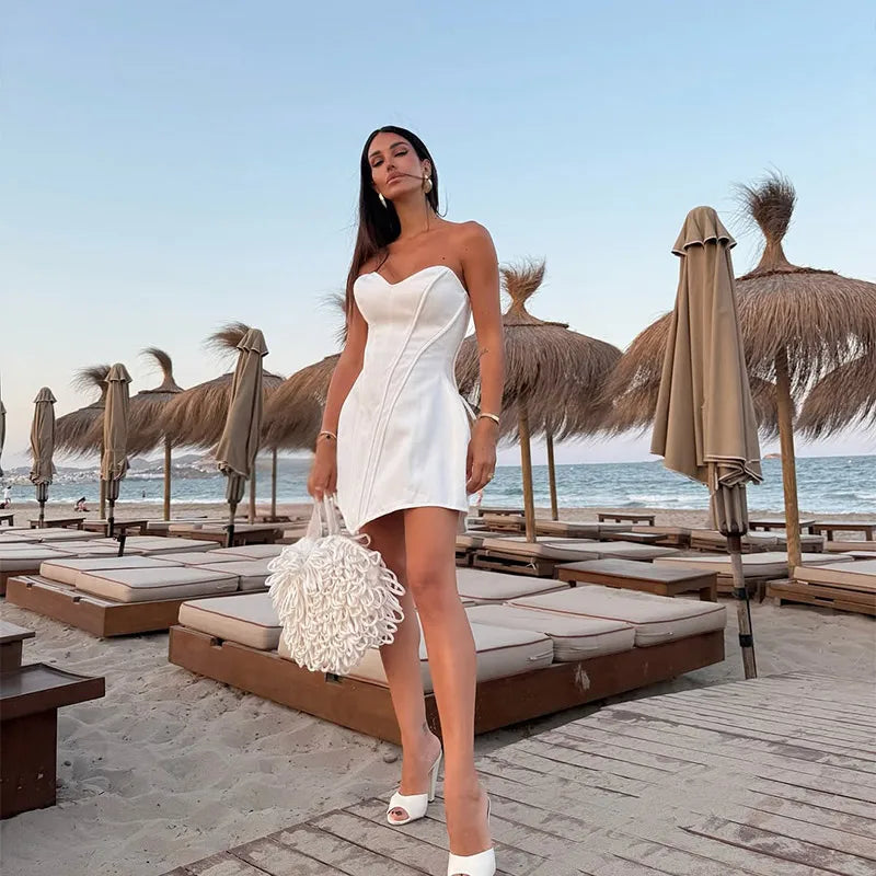 Fashion Women Strapless Backless Dress, Off-shoulder Corset Bustier Party Club Dresses.