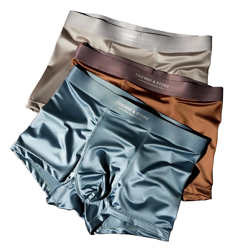 4PCS Men Underwear, Ice Silk High-End Men Light Luxury Satin Silk Breathable Shorts Without Marks.