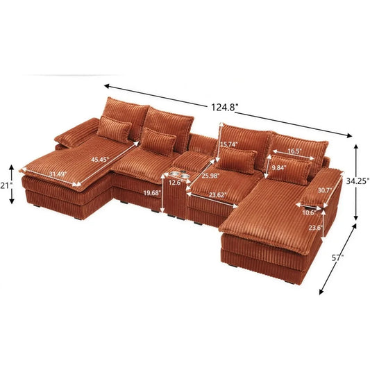 Modern Large Chenille Fabric U-Shape Sectional Sofa with Plush Comfort and Versatile Design for Living Room Seating