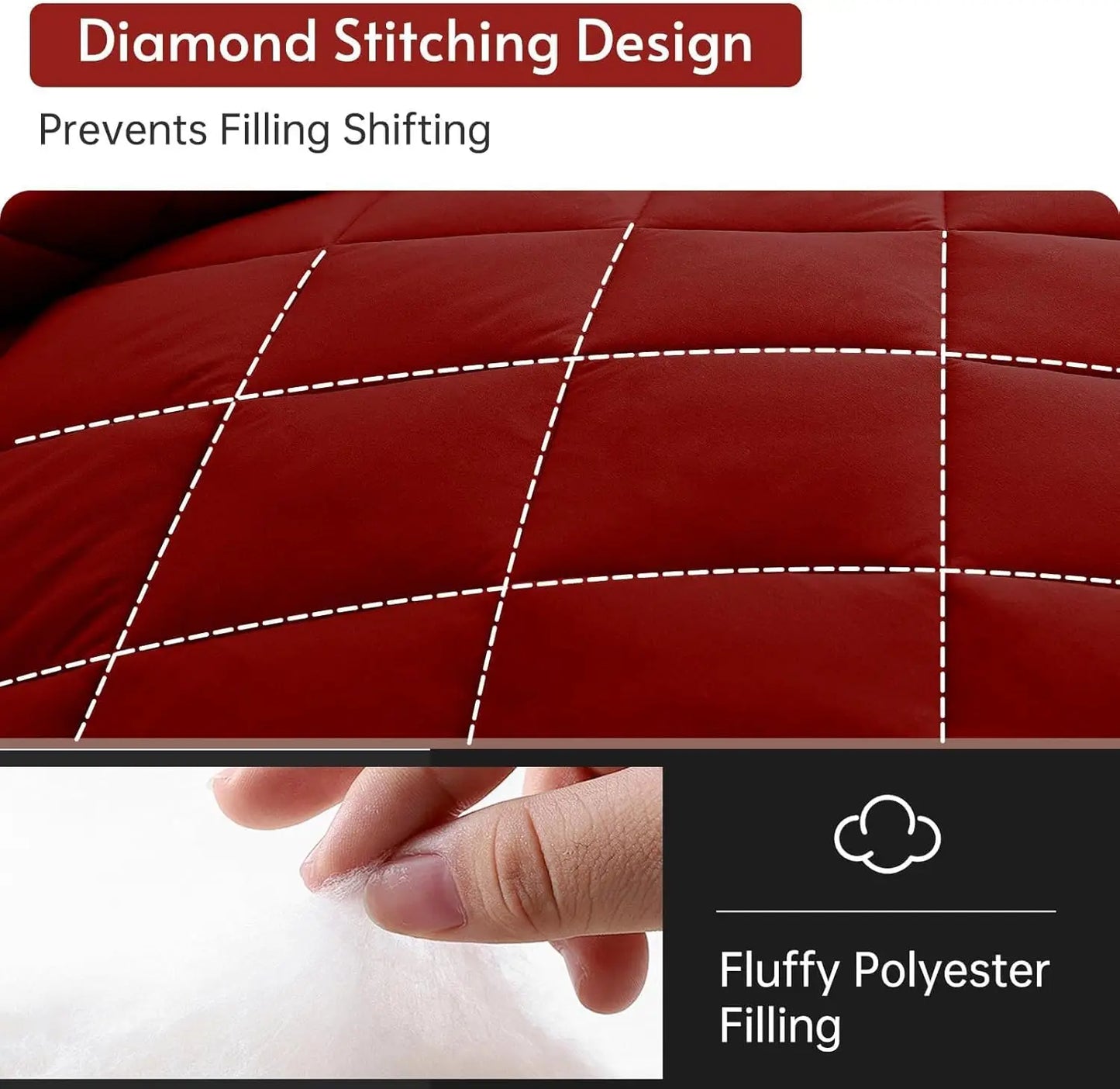 Reversible Comforter Set Queen/King Size, Comforter, Pillow Shams, Red & Black.