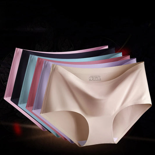 3Pcs/Set Large Size XXL Seamless Women Panties, Mid-waist Briefs Breathable Underwear Ice silk Crotch Lingerie.