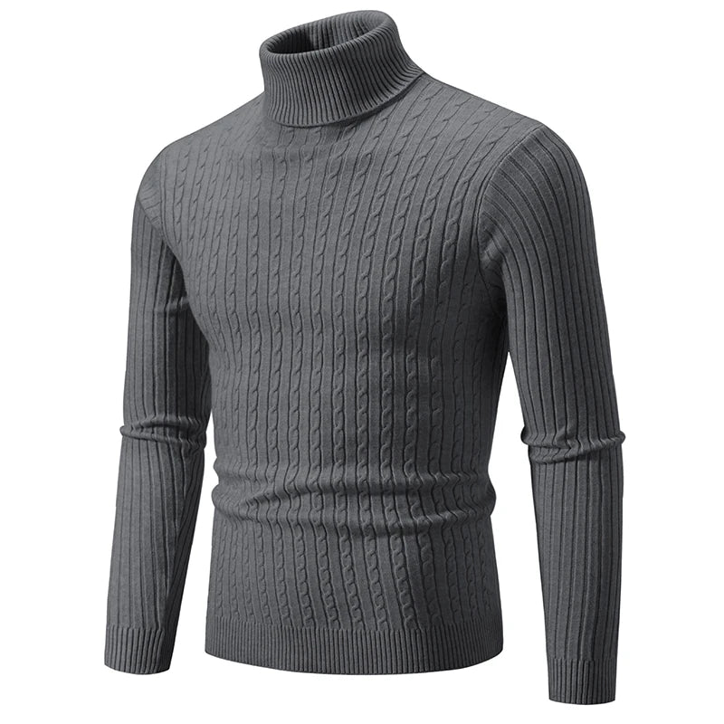 New Men High Neck Sweater, Solid Color Pullover Knitted Warm Casual Turtleneck Woolen Winter Outdoor Tops.
