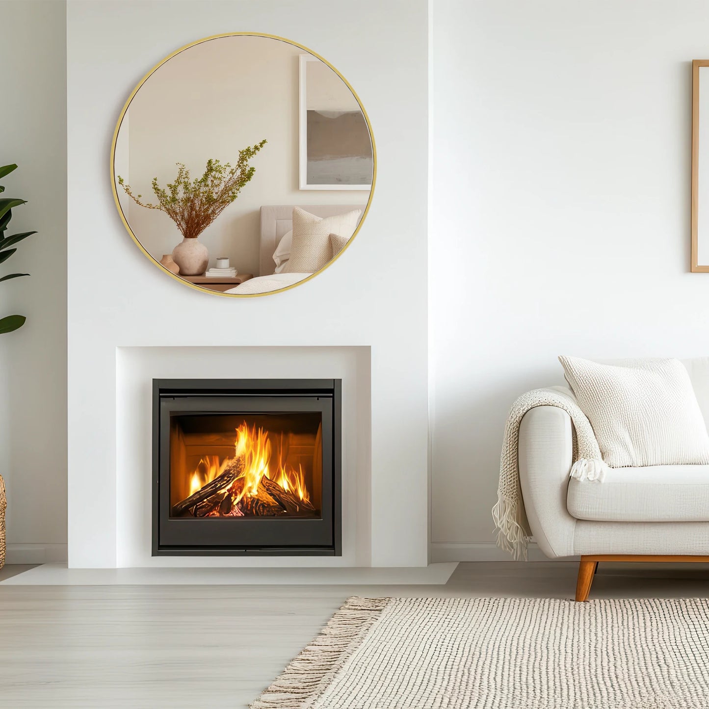 Large Gold Round Vanity Framed Mirror for Wall  Metal Framed 30 Inch  Mirror Tempered Glass