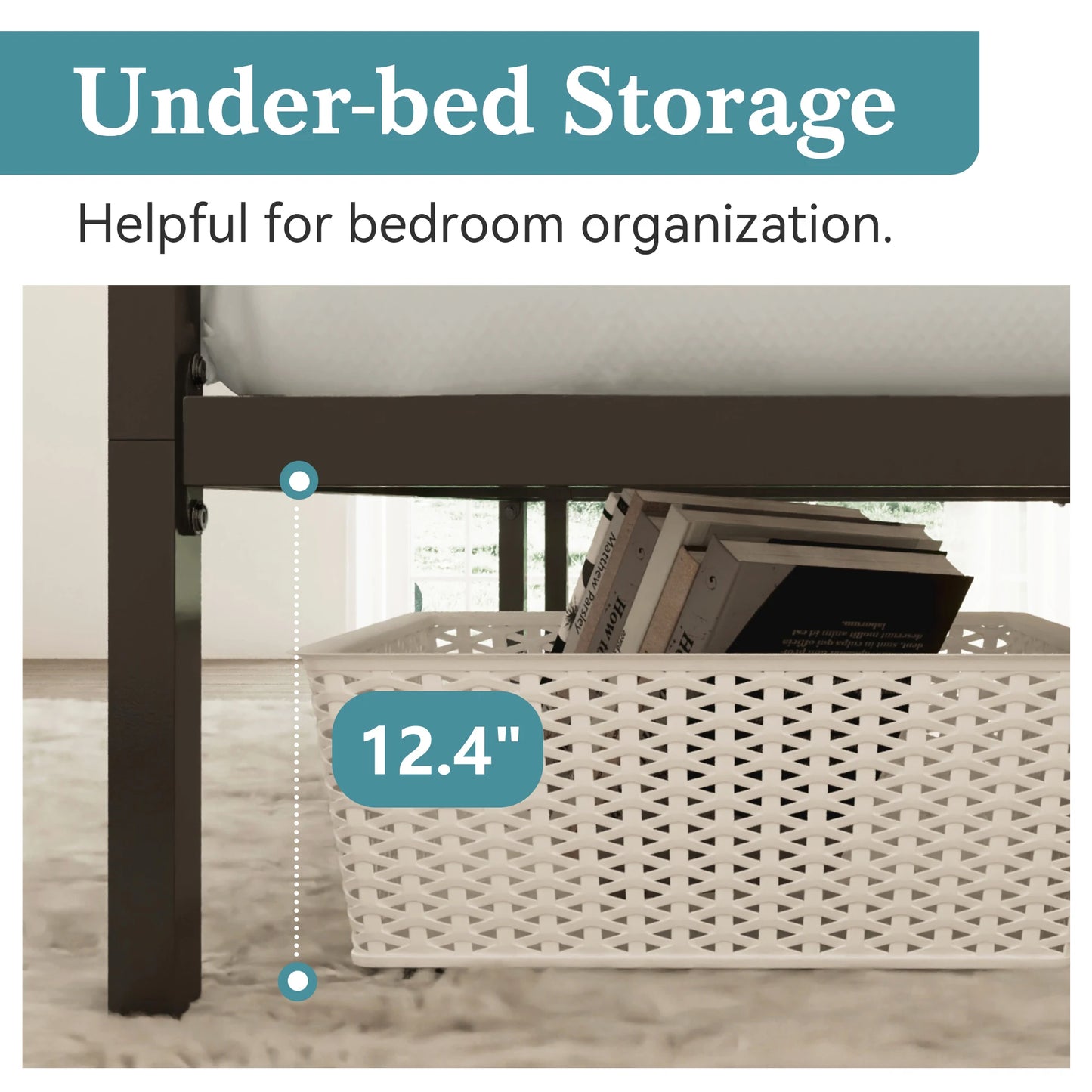 Canopy Bed Frame 4-Poster 3-Metal Crossbar, No Box Spring Needed