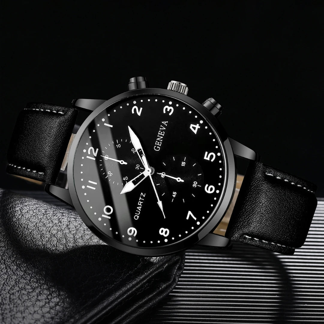 5PCS/Set Men's Watch, Arabic Dial Analog Quartz Watches, Vintage Leather Bracelets Set.