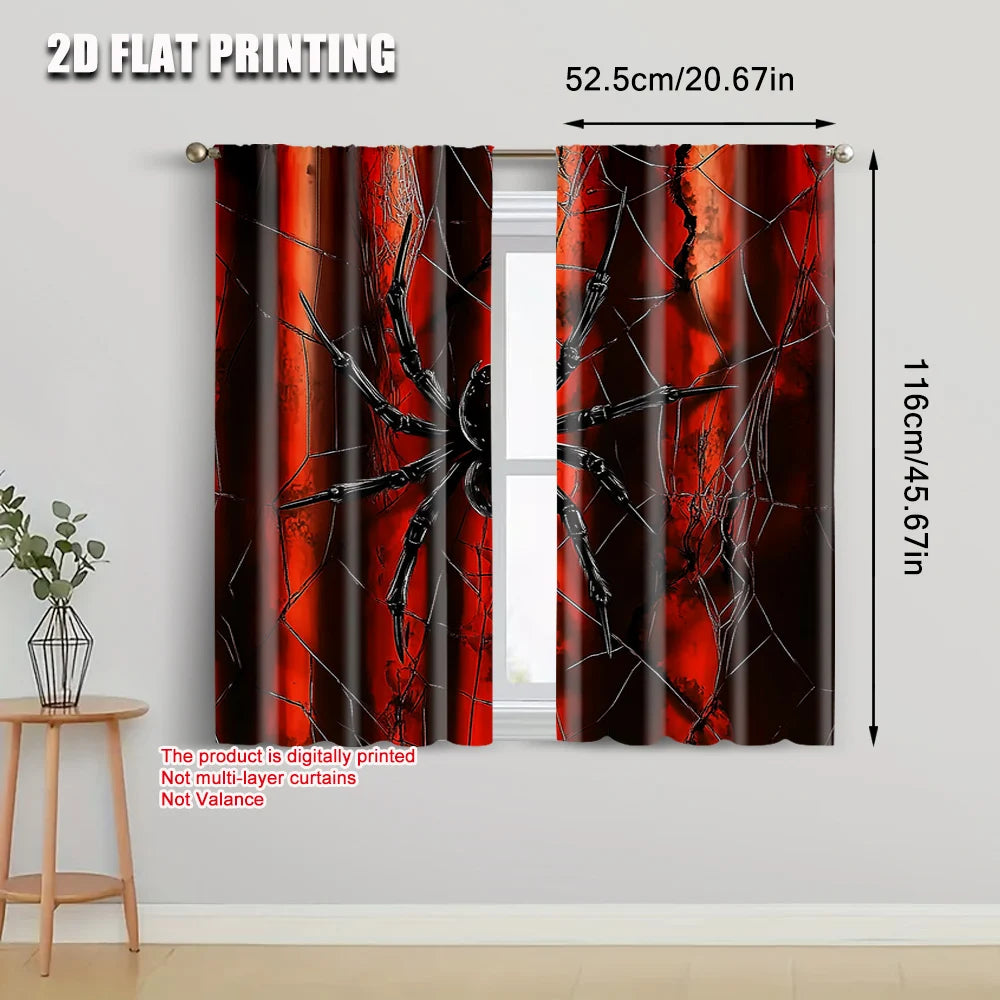 2pcs, 2D flat printing Curtain, Spider web artwork digital illustration.