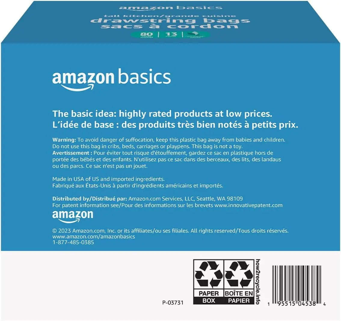 Ultra-Force Tall Kitchen Drawstring Trash Bags, Classic Clean Scented, 13 Gallon, 80 Count.