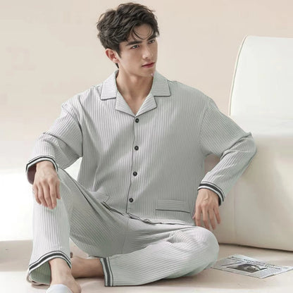 Pajamas Men's Long-Sleeved Spring and Autumn Men's Two-Piece Suit
