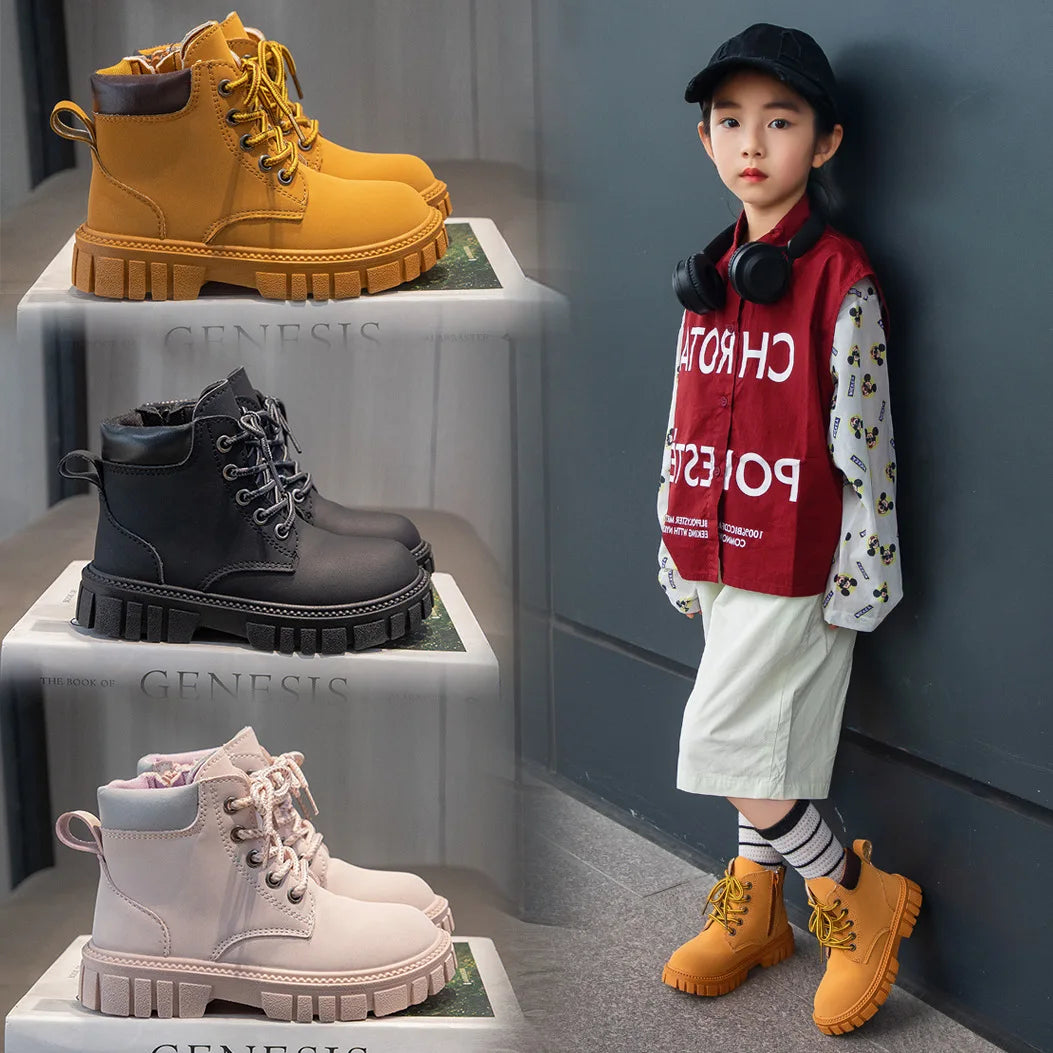 Fashion Boy Girl Short Boots, Non-Slip Boots Children Side Zipper Design.