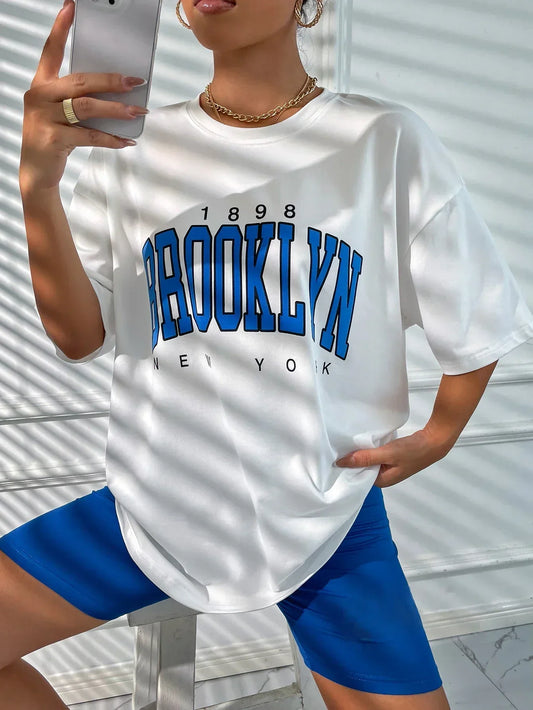 Vintage 1898 Brooklyn New York Women T-Shirts Short Sleeve Casual Clothing .