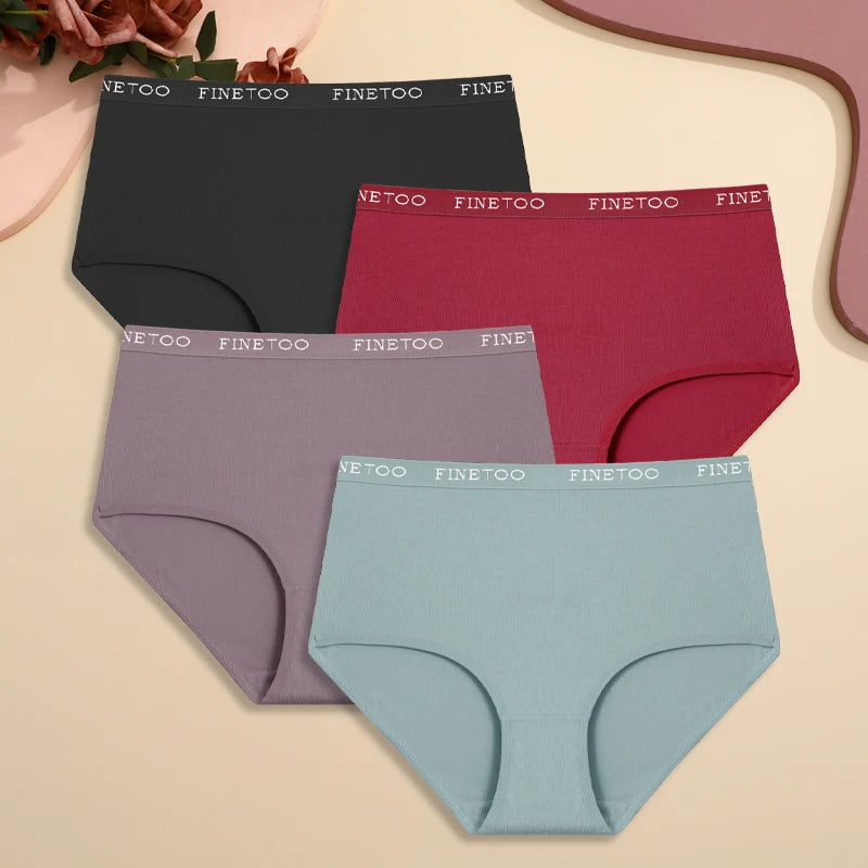 4Pcs S-XXL Cotton High Waist Underpants, Women's Seamless Elastic Panties.