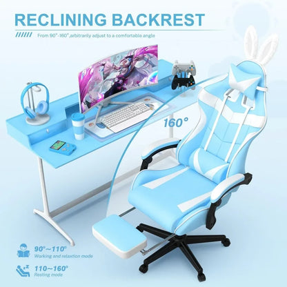 Light Blue Gaming Chair With Footrest