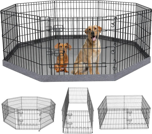 Foldable Metal Dog Playpen with Bottom Pad, 8 Panels 24"H x 24"W for Indoor/Outdoor Pet Exercise.