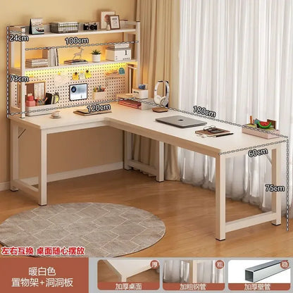 L Shaped Computer Desk, Home Office Desk with 2 Drawer and Bookshelf.