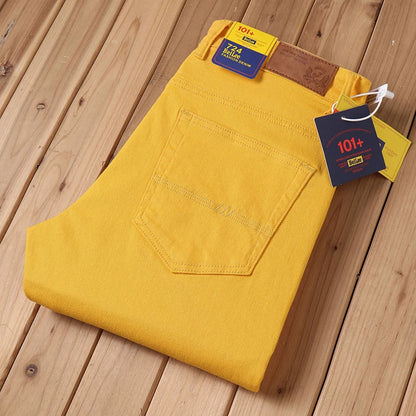 Men's White Jeans Straight Elastic Cotton Denim Pants