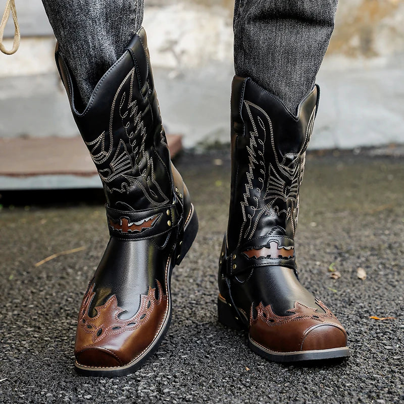 2025 Men's Western Cowboy Style Boots - Two-color Geometric Pattern.