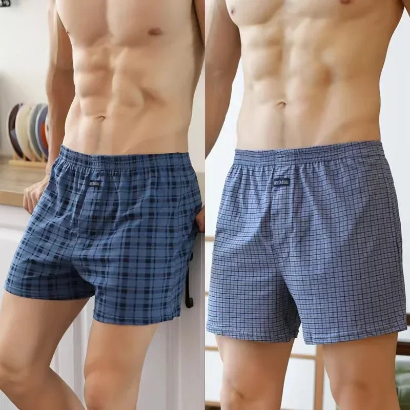 Plus Size 100% Cotton Plaid Boxer Shorts Widen Waist Underwear.