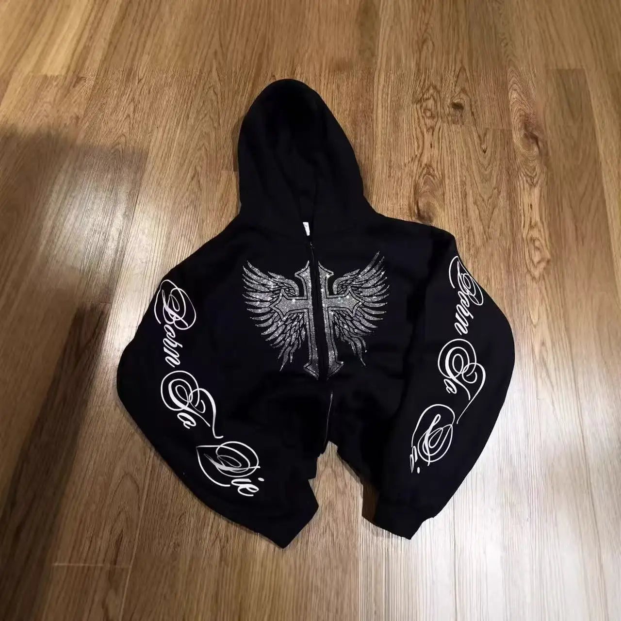 All Top Quality Aesthetic Gothic Wing Pattern Hooded Zip Up Jackets Men and Women.