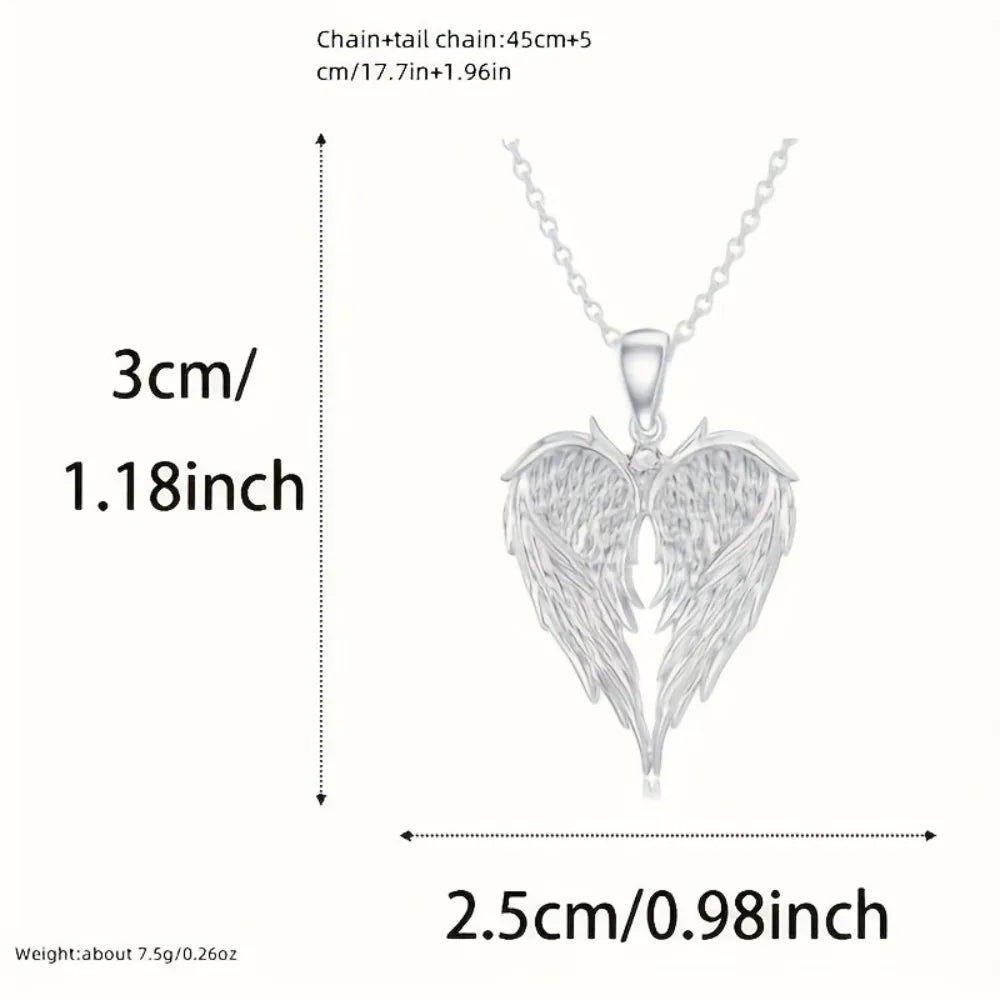 New Hip-hop Fashion Feather Angel's Wings, Heart Inlay Zircon Pendant Necklace for Men, Women Rock Punk Jewelry Accessories Gifts.