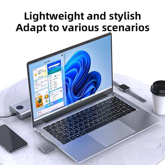 Ordinateur portable 14,1" ultra fin sous Windows 11 Pro, Intel Atom A3950, 12 Go de RAM, SSD 1 To 2 To, PC portable 1080P HD pour le bureau et les études.