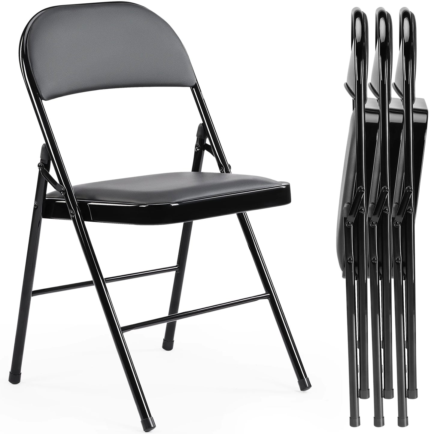 Leather Padded Folding Chair 4 Pack Sturdy Metal Chairs, easy Storage.
