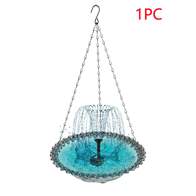Hanging Bird Bath Fountain  Drinking Feeder Bowl, Spray Nozzles Fountain